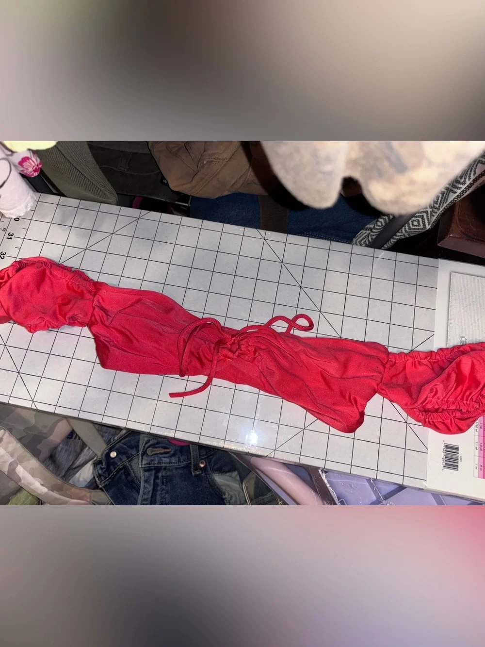 Red Ruched Tie-Front Tube Top